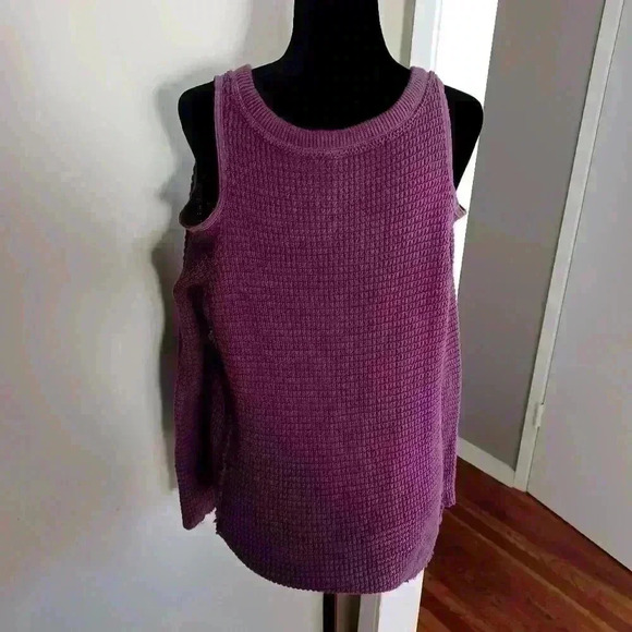 Free People Women'sPurple Sunset Waffle Knit Cold Shoulder Long Sleeve Sweater S - Picture 4 of 13